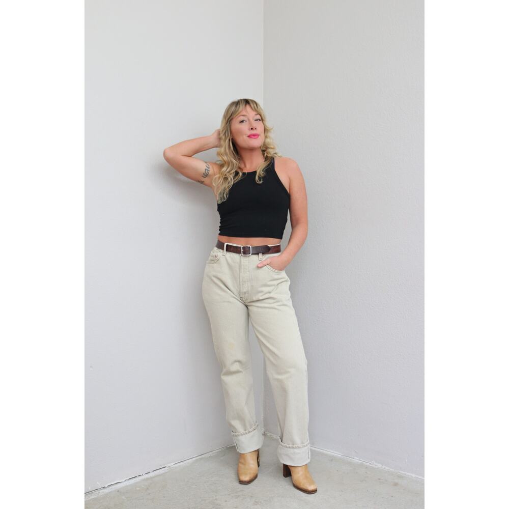 1990's  Levi's 501 USA Made Oatmeal Button Fly Jeans Women's SM MD 32" 33" Waist - Picture 8 of 11